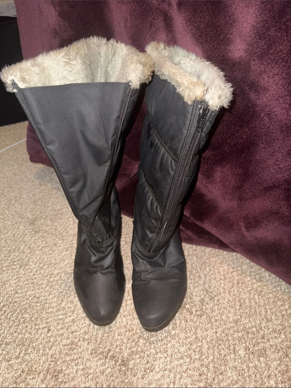 Size 9 Women's Black Faux-Fur Tall Winter Boots Rinaldo Rosselli